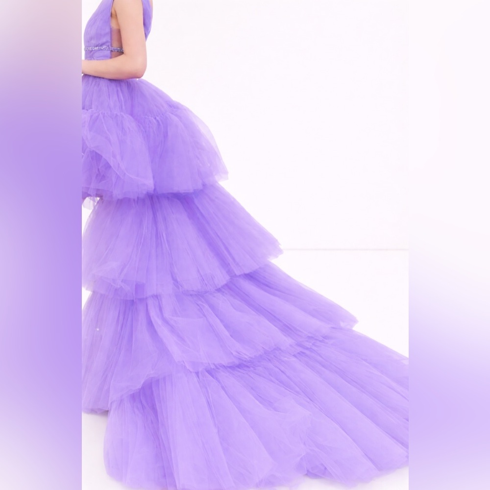 Lace-Up Back Lavender Tiered Tulle Prom Dress - Picture 4 of 5